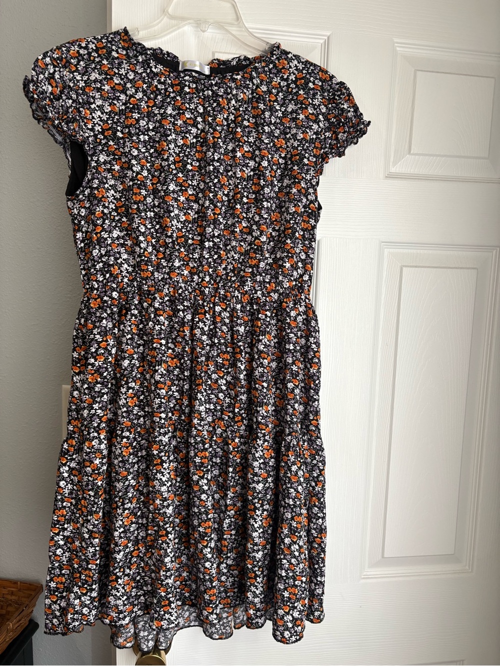 Women's Black Floral Dress with Orange Accents